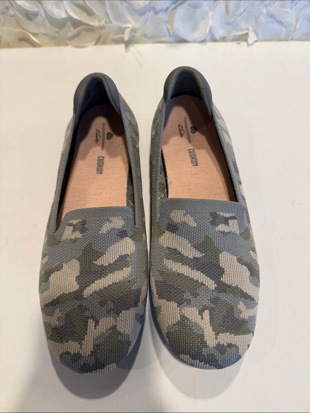 Clarks Women's Gray Camo Slip-On Loafers